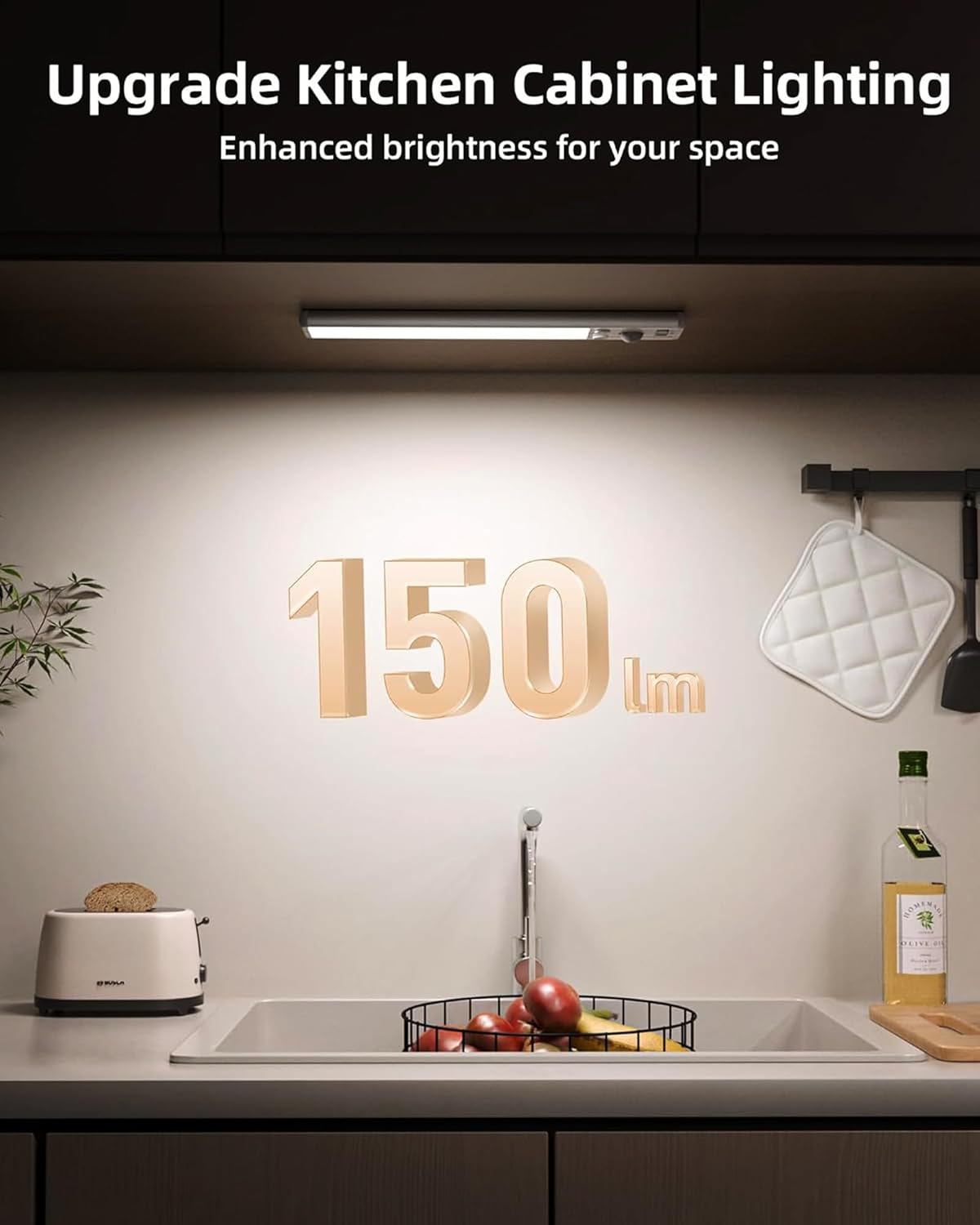 EZVALO 8" Under Cabinet Lighting, 2400mAh USB - C Rechargeable Motion Sensor Light, 3 Color Temps, 5 - Level Dimmable Magnetic Wireless Closet Lights for Kitchen, Pantry, Stairs (2 Pack) - EZVALO