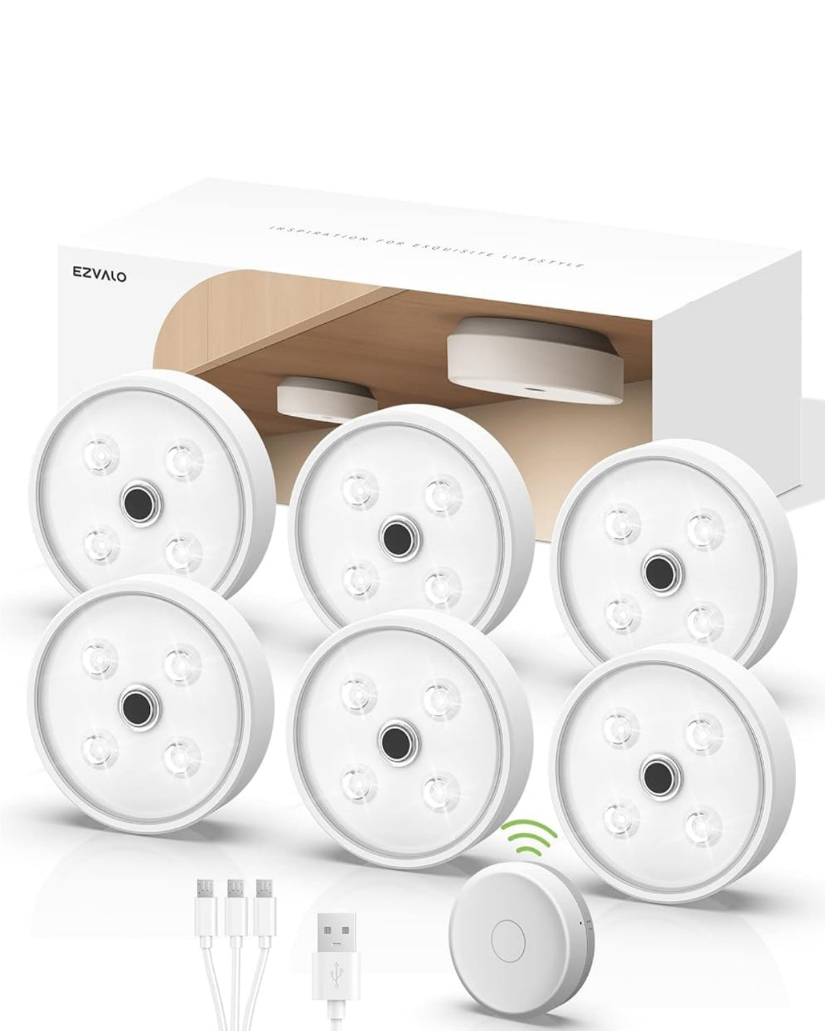 EZVALO Cold White Led Puck Lights Group Control Under Cabinet Lights with Remote Station - EZVALO