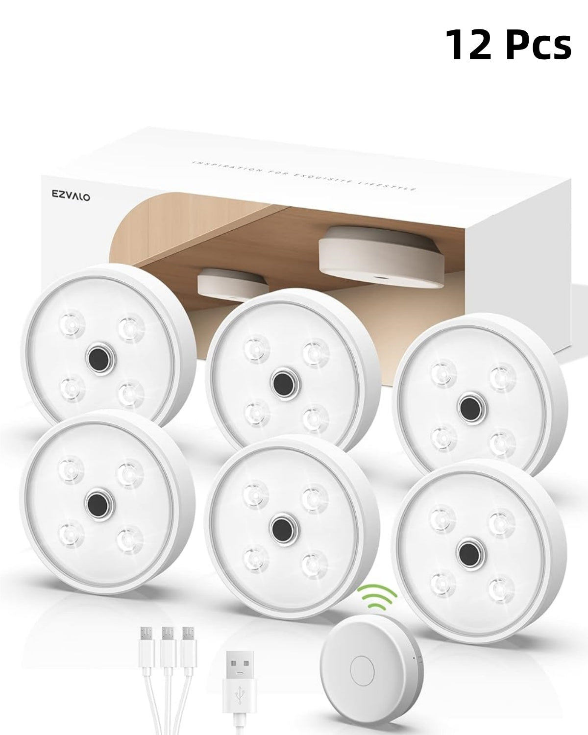 EZVALO Cold White Led Puck Lights Group Control Under Cabinet Lights with Remote Station - EZVALO