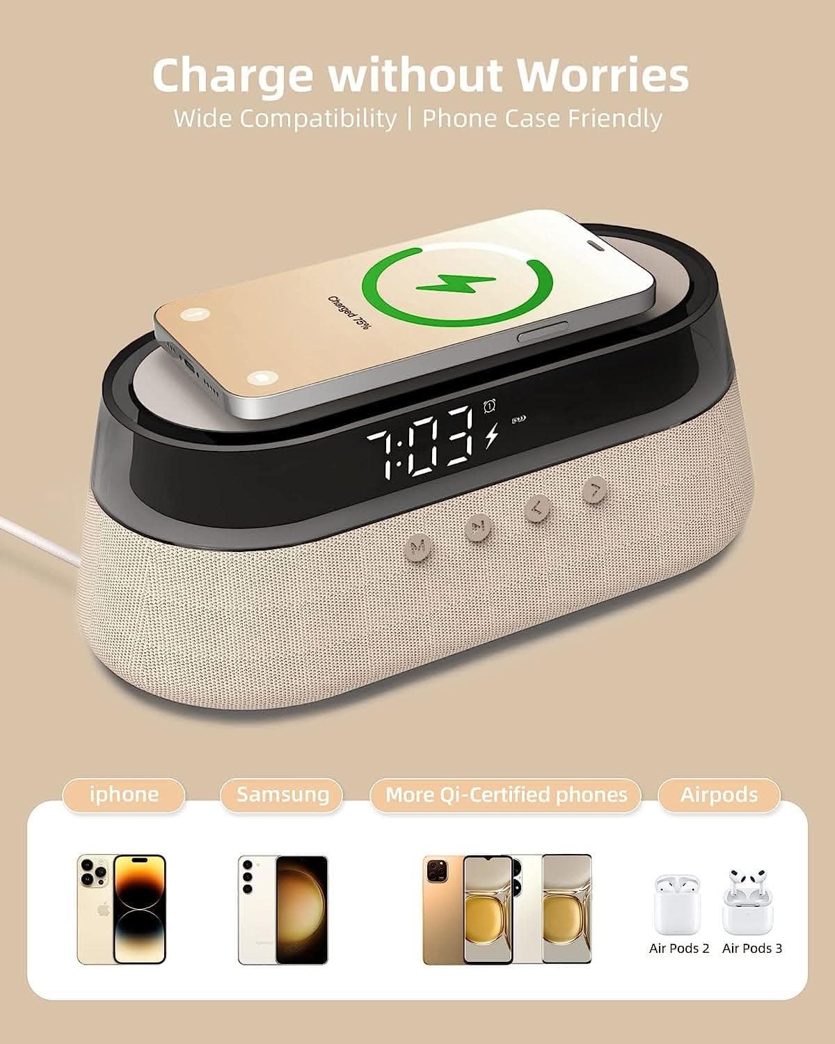 EZVALO EzChrono Pro 6 - in - 1 Radio Alarm Clock with Wireless Charging 15W - EZVALO