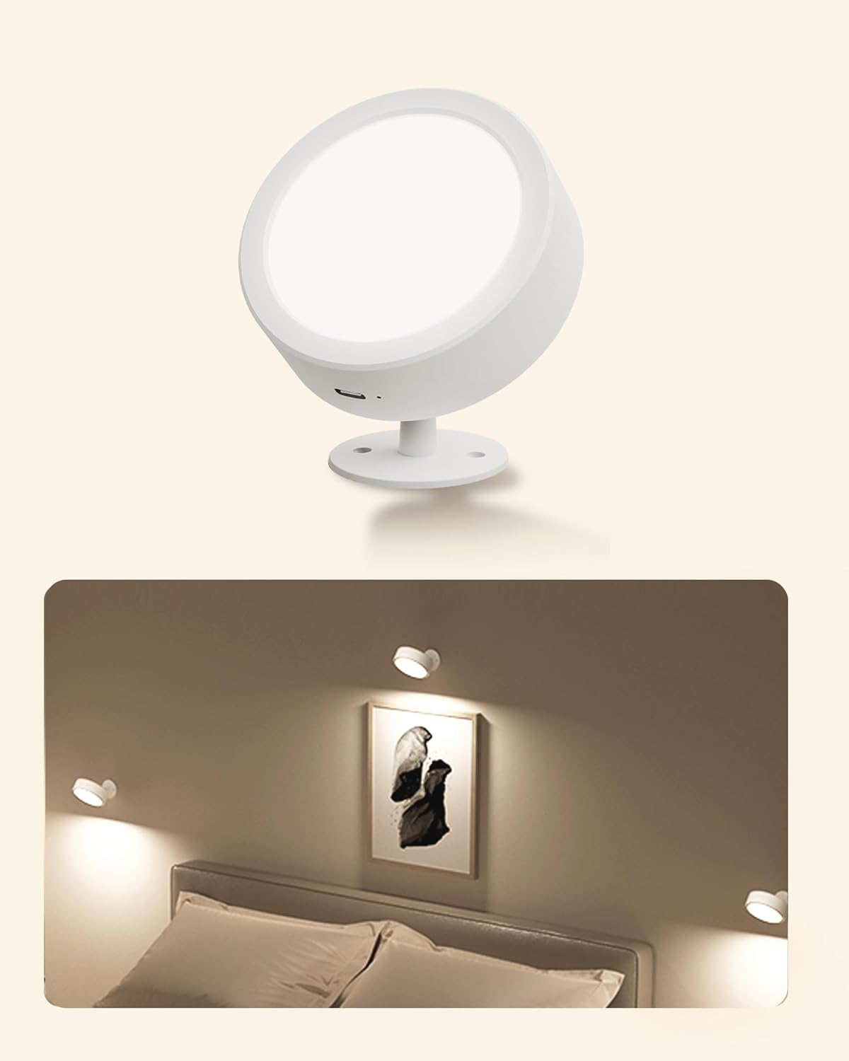 EZVALO LED Wall Mounted Lights, 5500mAh Rechargeable Wall Sconces Lamp, 3 Color Temps & Remote and Touch Control, 360°Rotation Dimmable Cordless Wall Light for Bedroom Reading Study Bedside (2 Pack) - EZVALO