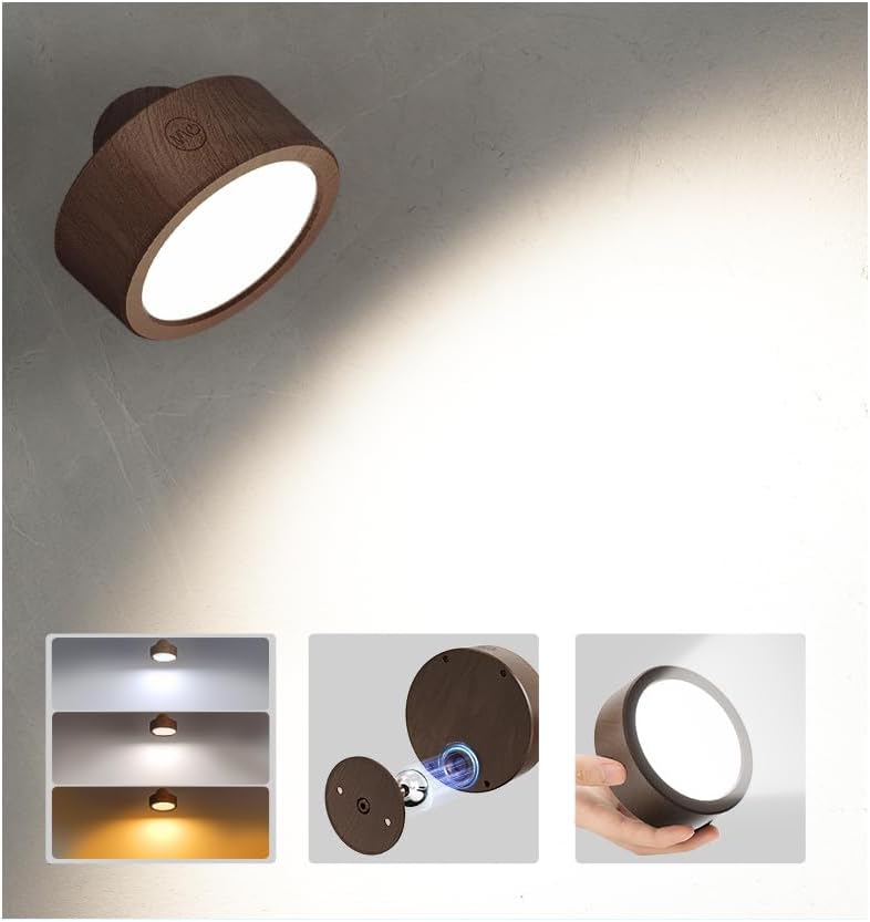 EZVALO LED Wall Mounted Lights, 5500mAh Rechargeable Wall Sconces Lamp, 3 Color Temps & Remote and Touch Control, 360°Rotation Dimmable Cordless Wall Light for Bedroom Reading Study Bedside (2 Pack) - EZVALO