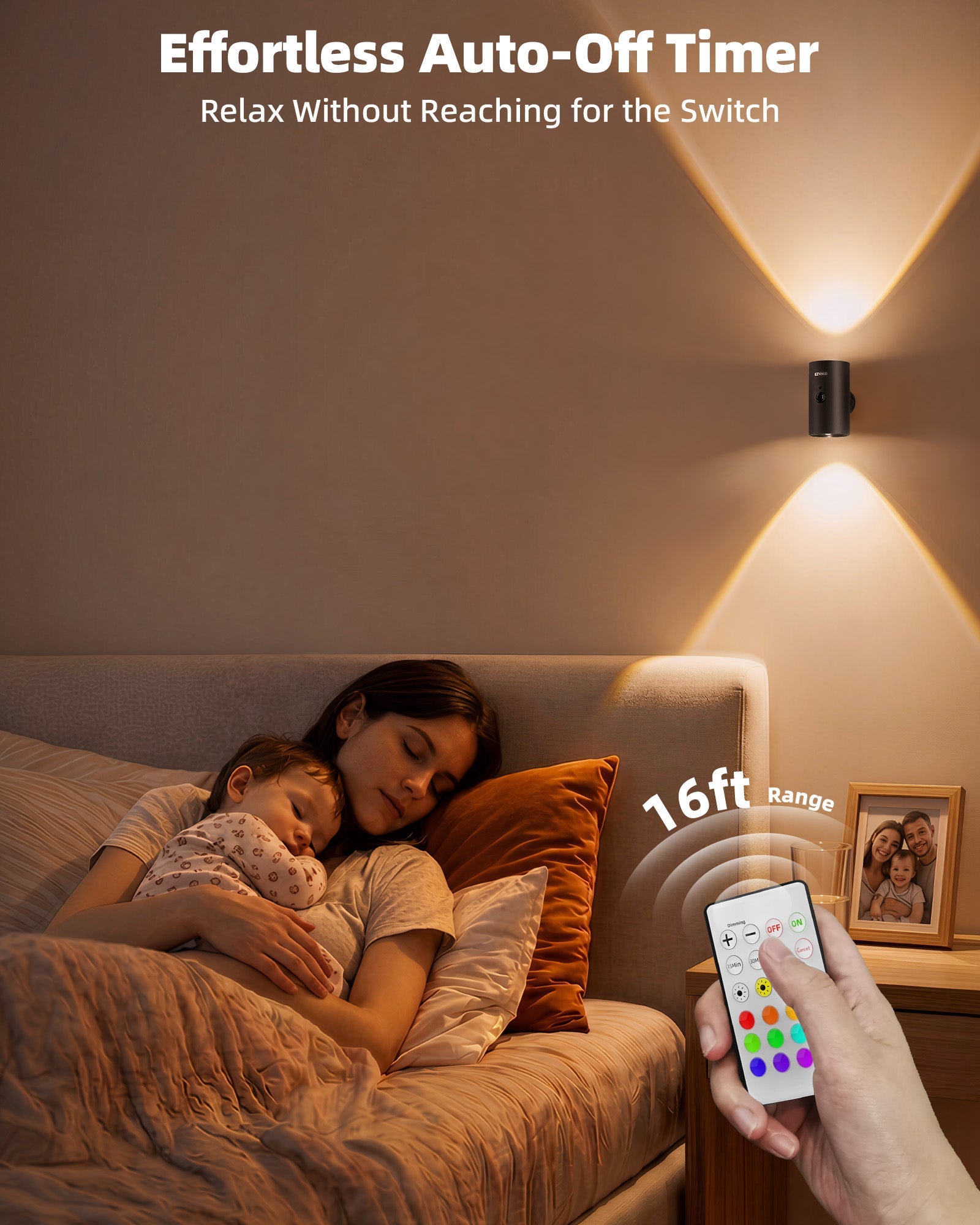 EZVALO Motion Sensor Wall Light, 4000mAh Rechargeable Wall Sconce with Remote, 12 RGB & 3 Color Temps, Up & Down Ambient Lighting for Bedroom, Hallway, Corner Decor (2 Pack, Black) - EZVALO