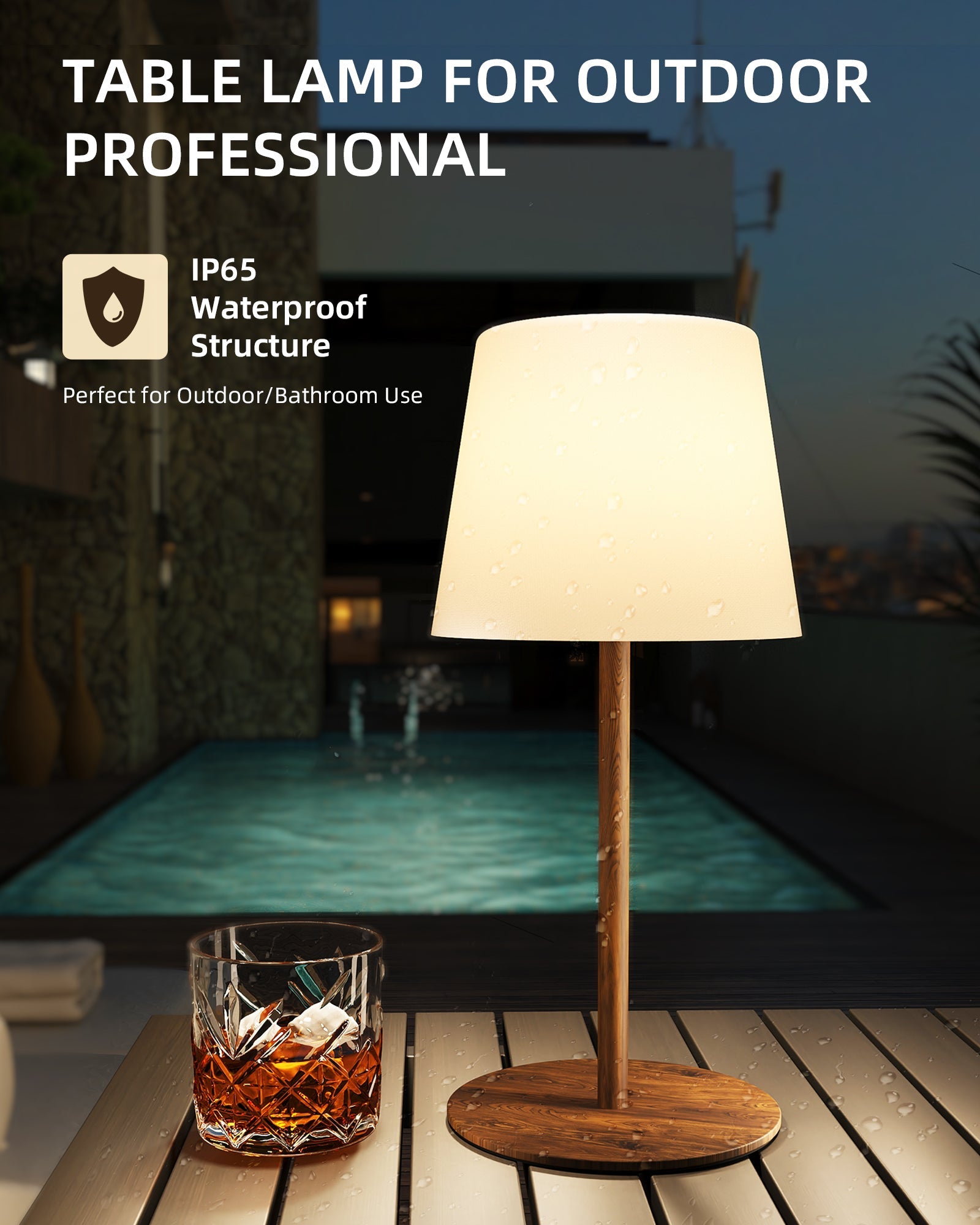 EZVALO Outdoor Cordless Table Lamp, IP65 Waterproof 4500mAh Rechargeble Shower Lamp, Dimmable Touch Lamp, LED Night Light Lamp for Bathroom Patio Camping Restaurant Home - EZVALO
