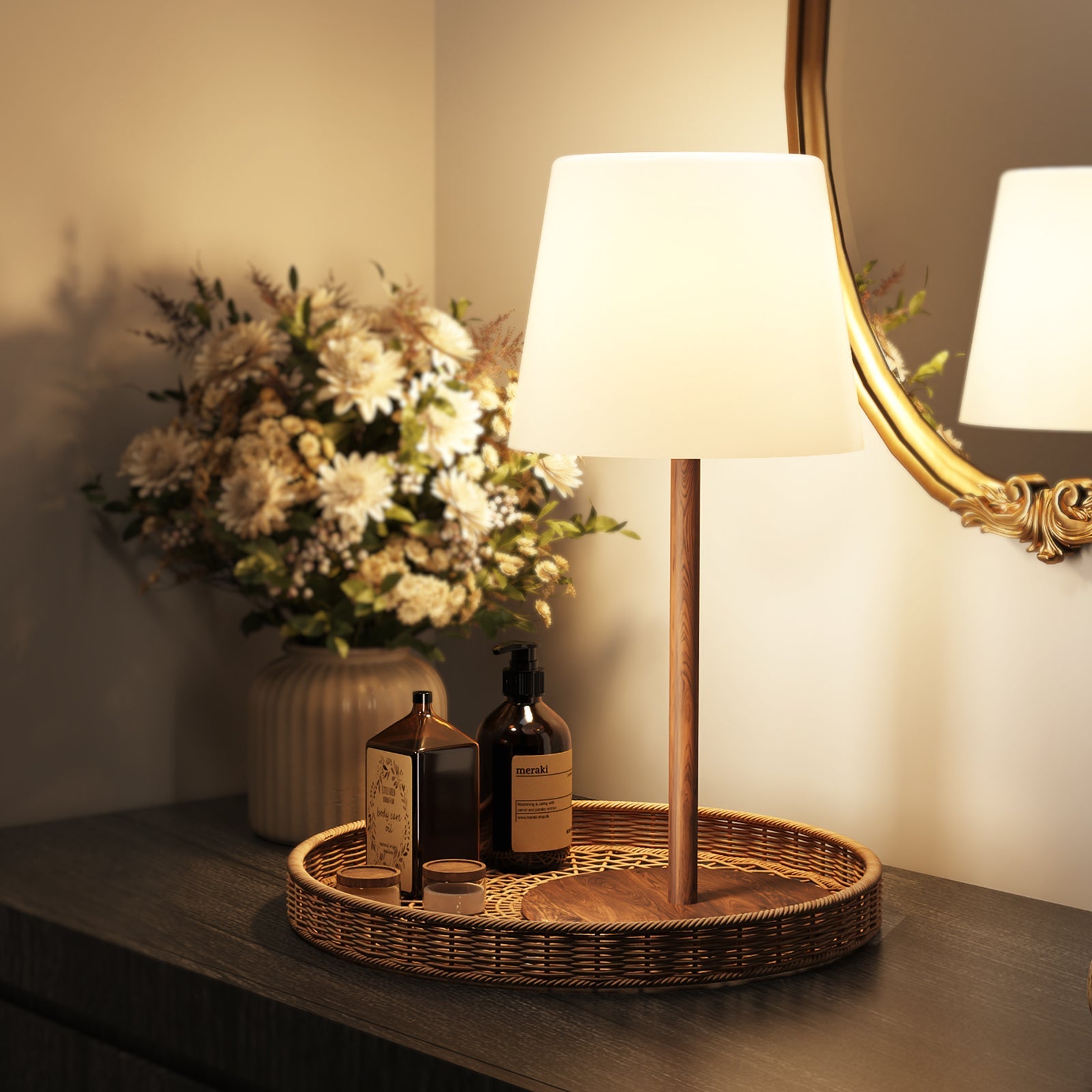 EZVALO Outdoor Cordless Table Lamp, IP65 Waterproof 4500mAh Rechargeble Shower Lamp, Dimmable Touch Lamp, LED Night Light Lamp for Bathroom Patio Camping Restaurant Home - EZVALO