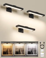 EZVALO Picture Light for Wall, Rechargeable 2400mAh Battery Lights Wireless with IR Remote, 3 Color & Dimmable Magnetic 7.8'' LED Lights Display for Painting, Living Room, Gallery, Bedroom(Black - 3P) - EZVALO
