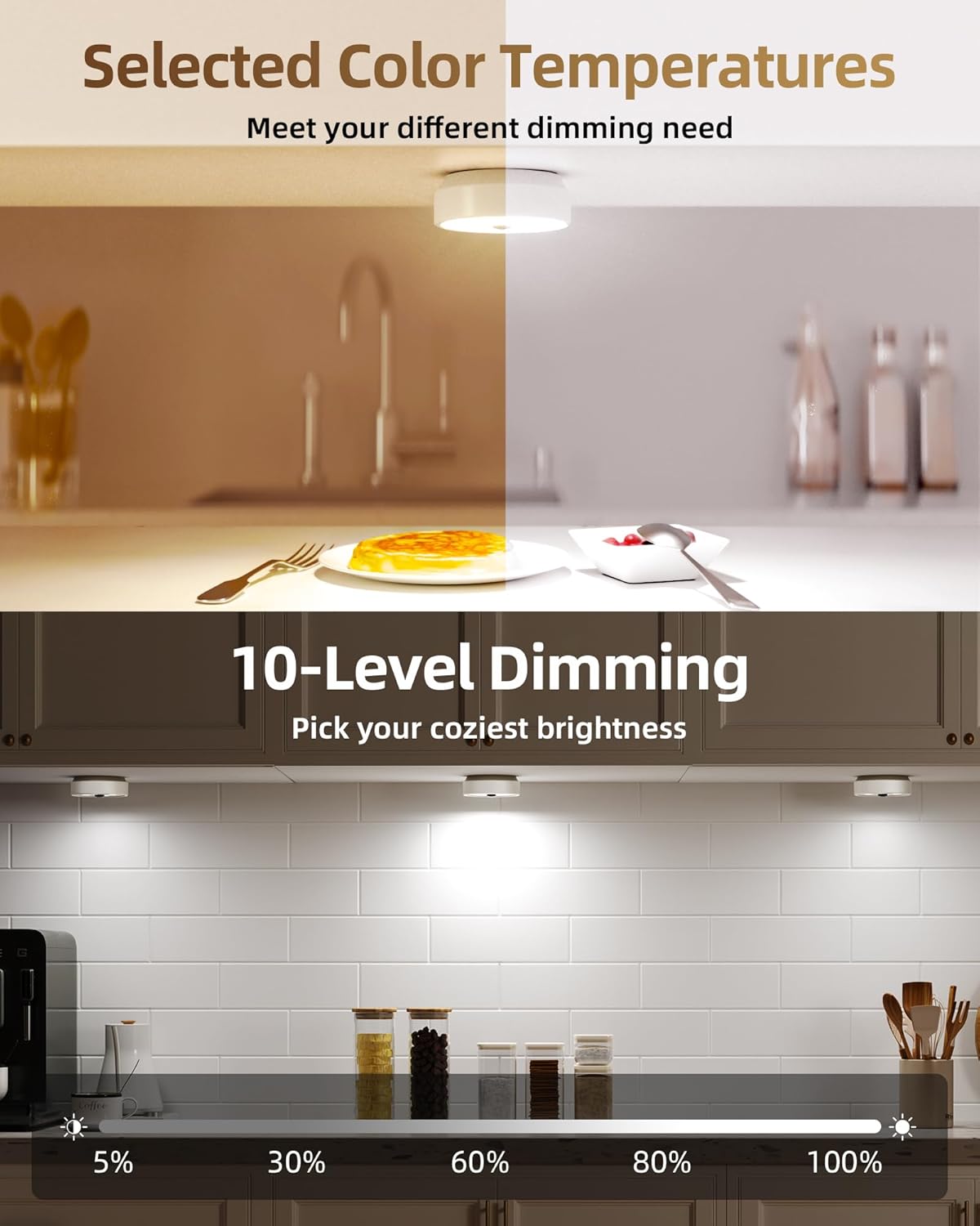 EZVALO Puck Lights with Remote Control, Rechargeable LED Battery Operated, Wireless, Group Control, Dimmable Under Cabinet/ Counter Lighting Closet Light (6 Pack) - EZVALO