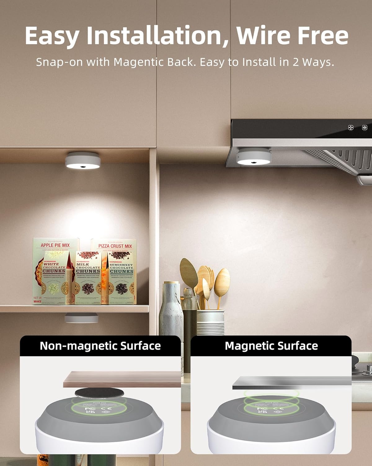 EZVALO Puck Lights with Remote Control, Rechargeable LED Battery Operated, Wireless, Group Control, Dimmable Under Cabinet/ Counter Lighting Closet Light (6 Pack) - EZVALO