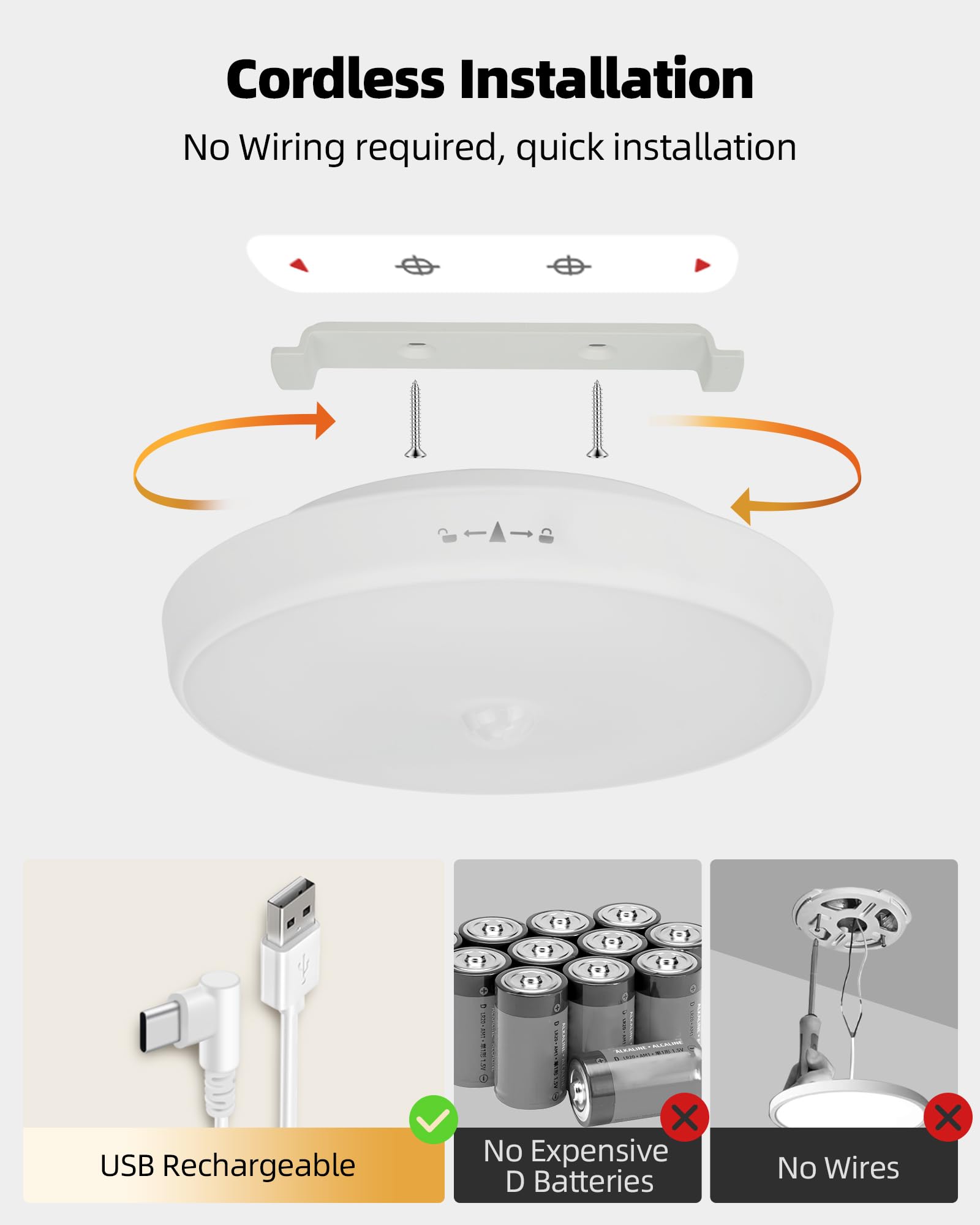 EZVALO Rechargeable Ceiling Light Motion Sensored - EZVALO