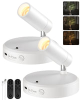 EZVALO Spotlights Indoor with Remote, 5500mAh Rechargeable Picture Lights, Wireless LED Uplighting with Timer＆Dimmable, 3CCT, Display Lights for Plant Painting, Artwork, Accent Lighting (2Pack - Black) - EZVALO