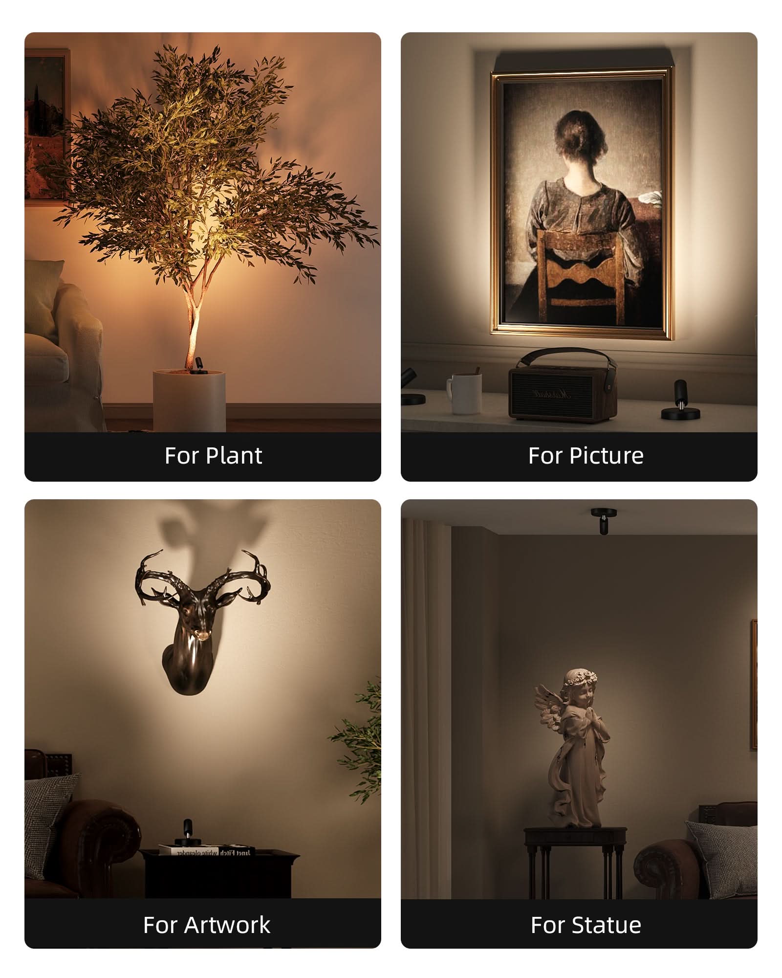 EZVALO Spotlights Indoor with Remote, 5500mAh Rechargeable Picture Lights, Wireless LED Uplighting with Timer＆Dimmable, 3CCT, Display Lights for Plant Painting, Artwork, Accent Lighting (2Pack - Black) - EZVALO