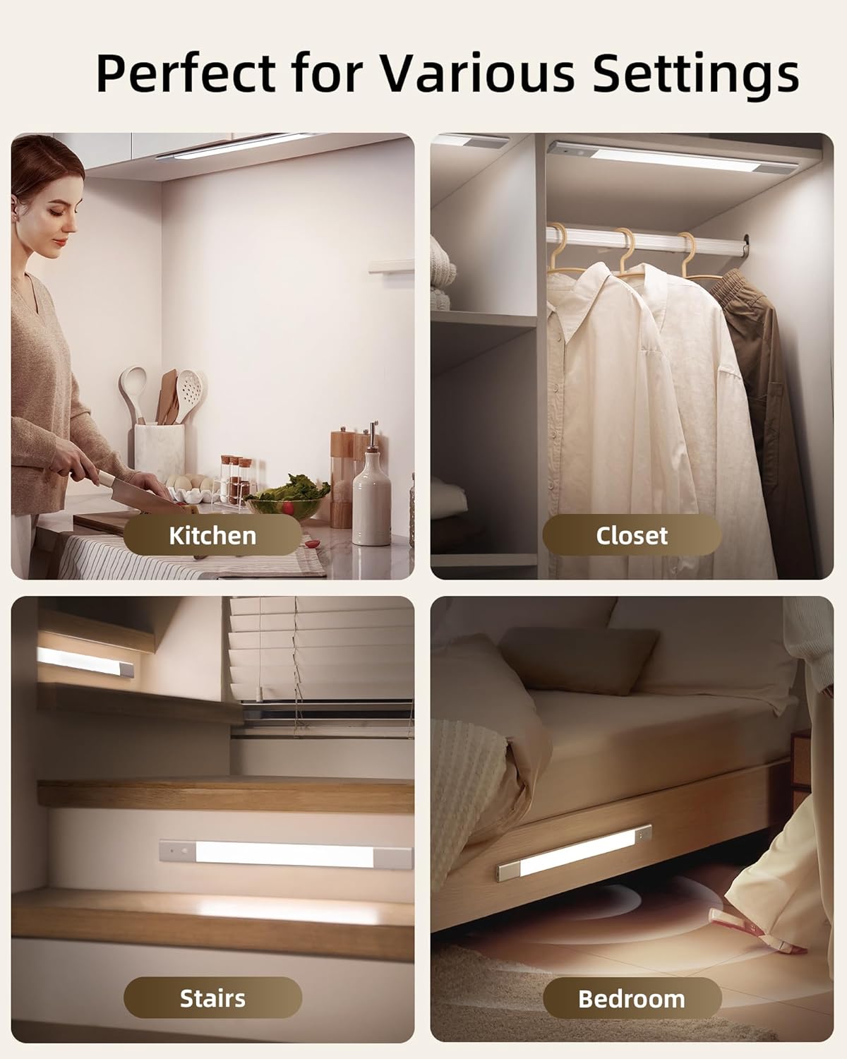 EZVALO Under Cabinet Lighting, 2200mAh Closet Lights with 2 Extra Batteries, 3 Color Temps Motion Sensor Lights Indoor, LED Lights for Closet, Pantry, Kitchen - EZVALO