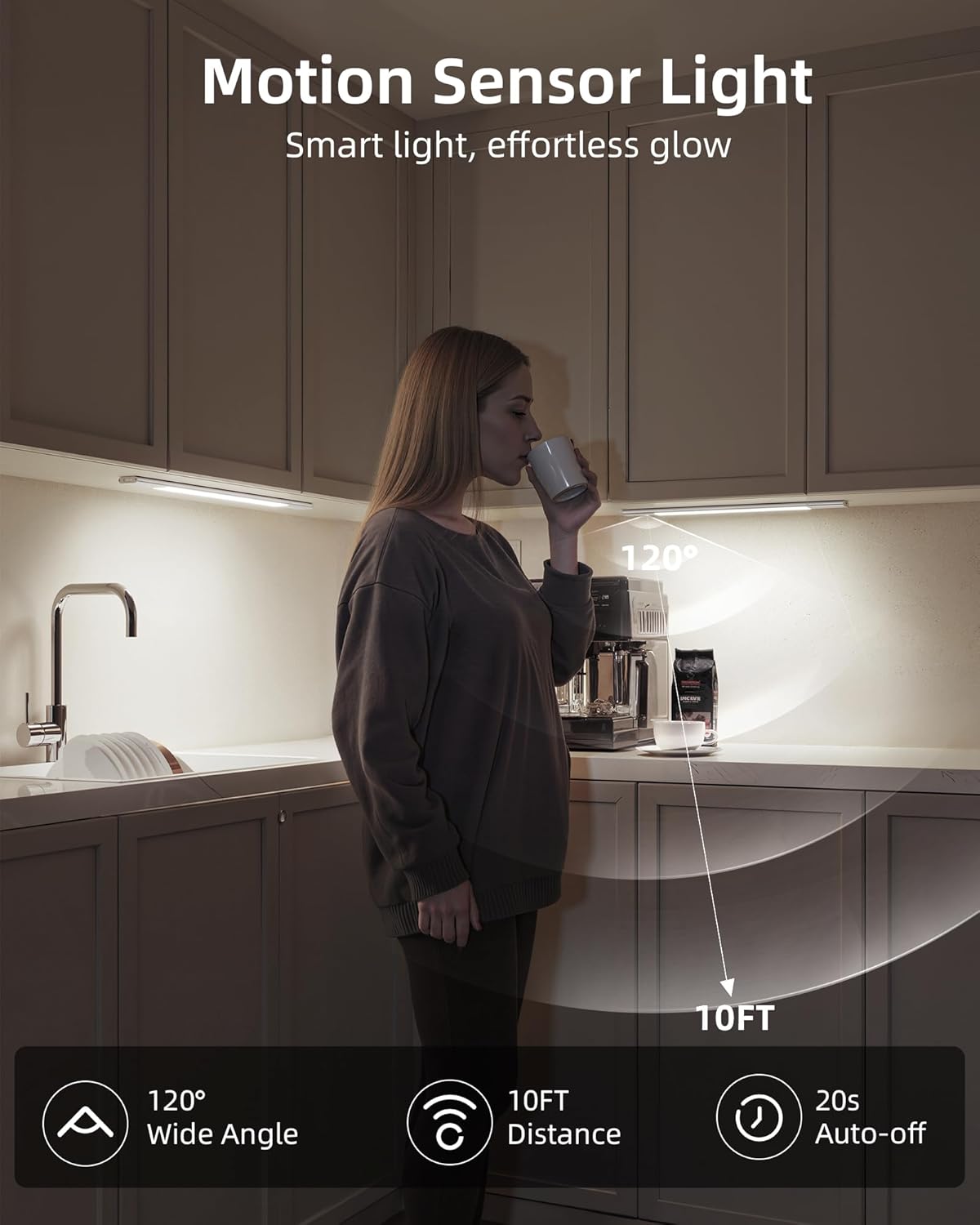 EZVALO Under Cabinet Lighting, 2200mAh Closet Lights with 2 Extra Batteries, 3 Color Temps Motion Sensor Lights Indoor, LED Lights for Closet, Pantry, Kitchen - EZVALO