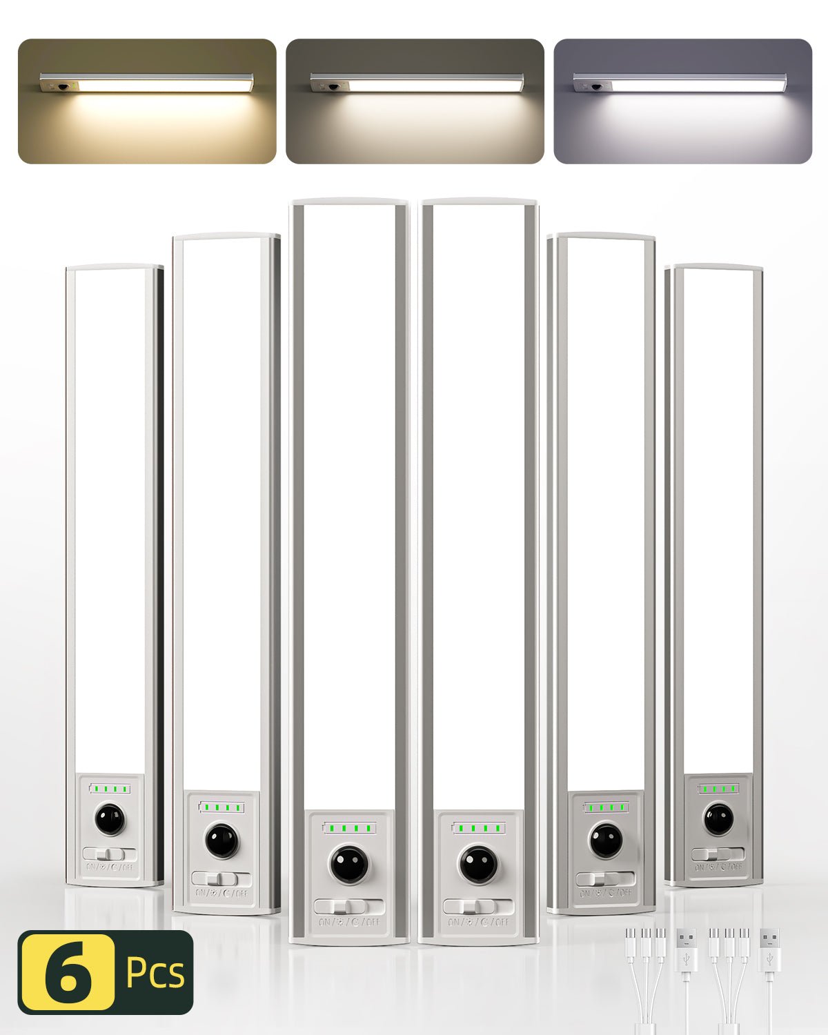 EZVALO Under Cabinet Lights, 6 Pack Rechargeable Motion Sensor Light Indoor - EZVALO