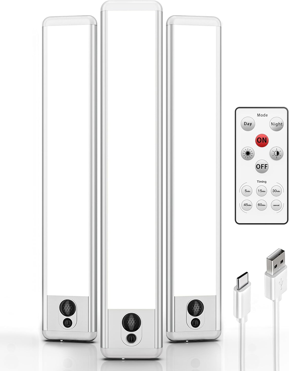 EZVALO Under Cabinet Lights, LED Closet Lights Wireless USB Charging, Motion Sensor Lighting Indoor 5700K Dimmable with Remote Control (White) 5 Pack - EZVALO