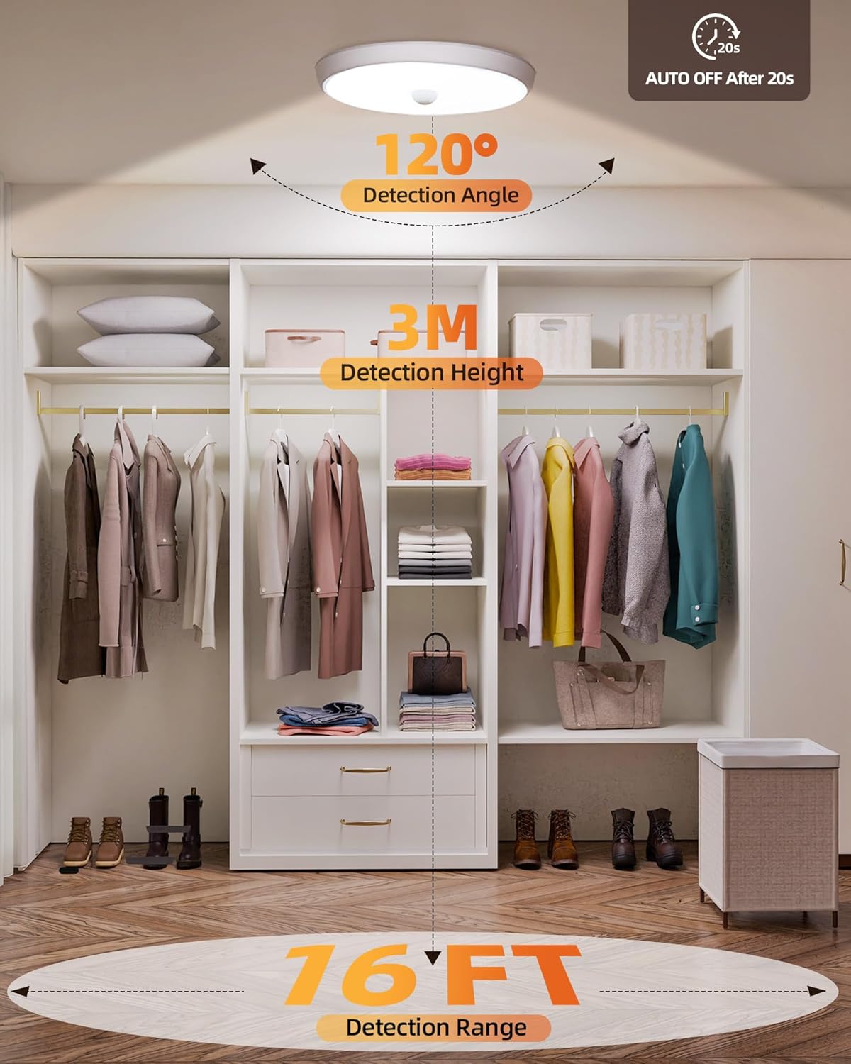 Motion Sensor Light Indoor, 2 - Pack, 10000mAh, 7.1inch, 400LM, Remote Control, Dimmable, LED, Flush Mount, Wireless, Rechargeable, Battery Operated, Cordless, Ceiling Light, Closet Light, No Wiring - EZVALO