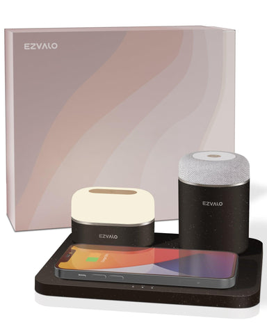 EZVALO EzFlex E 3-in-1 gift box with Wireless Phone Charger & LED Night Light & Portable Speaker- Black