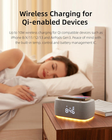 EZVALO EzChrono Air 6-in-1 Alarm Clock with Wireless Charger & Night Light
