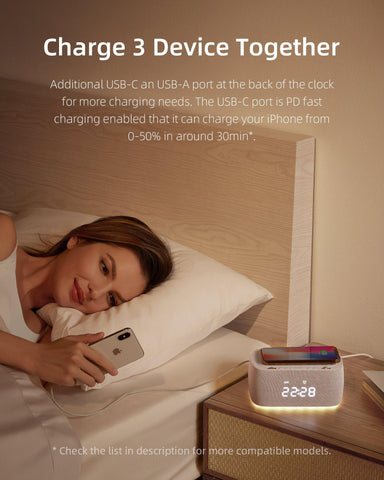 EZVALO EzChrono Air 6-in-1 Alarm Clock with Wireless Charger & Night Light