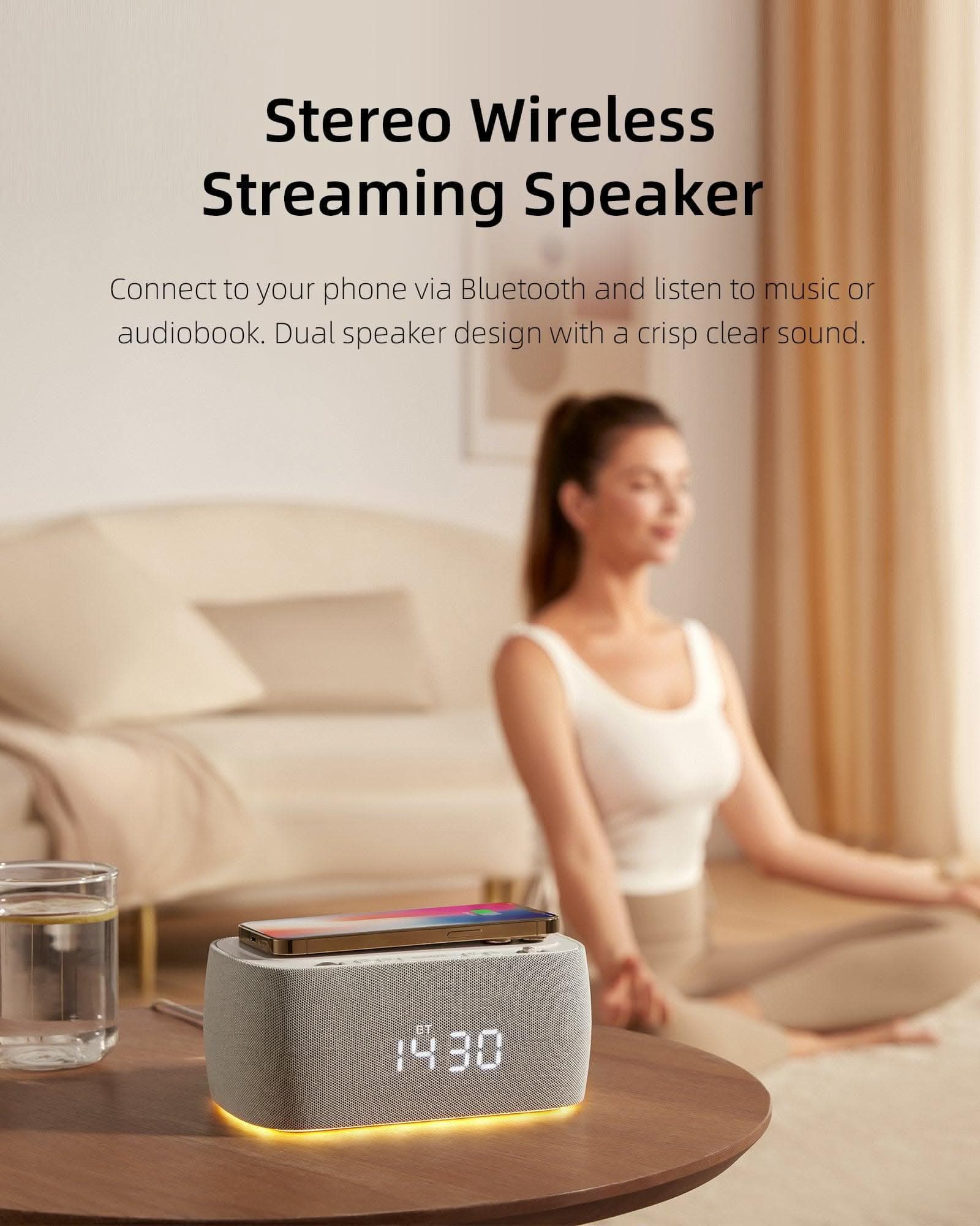 EZVALO EzChrono Air 6 - in - 1 Alarm Clock with Wireless Charger & Night Light - EZVALO