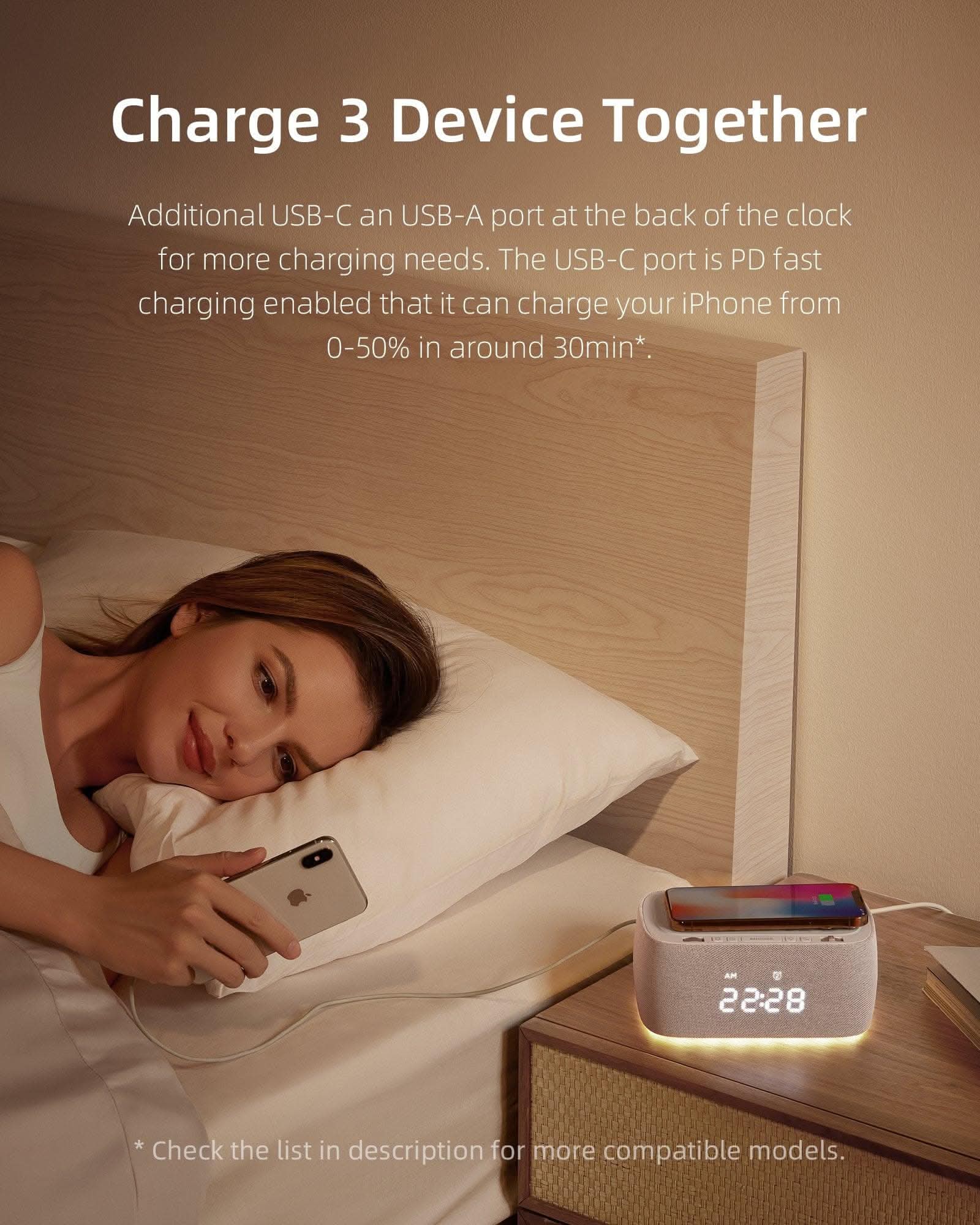 EZVALO EzChrono Air 6 - in - 1 Alarm Clock with Wireless Charger & Night Light - EZVALO