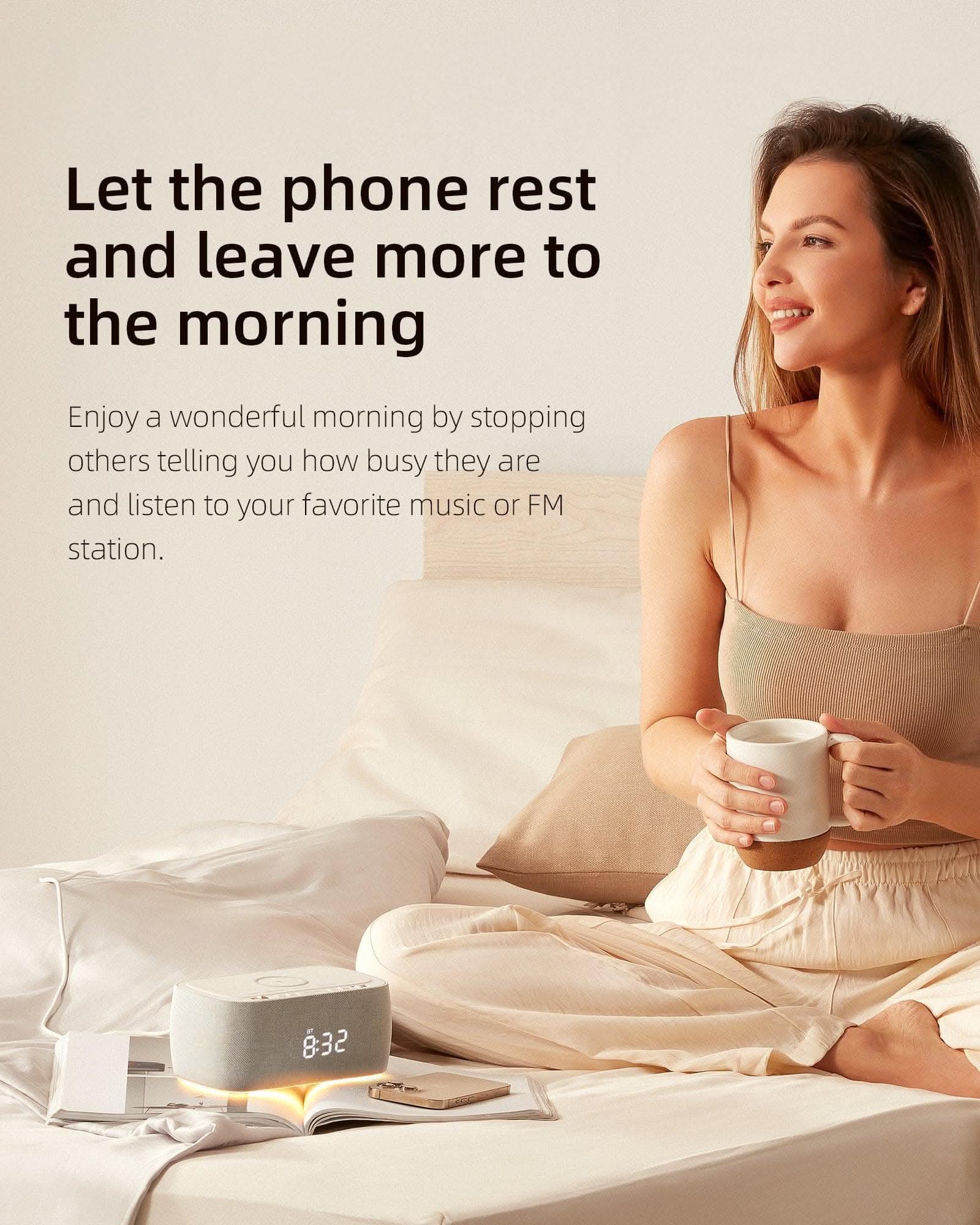 EZVALO EzChrono Air 6 - in - 1 Alarm Clock with Wireless Charger & Night Light - EZVALO